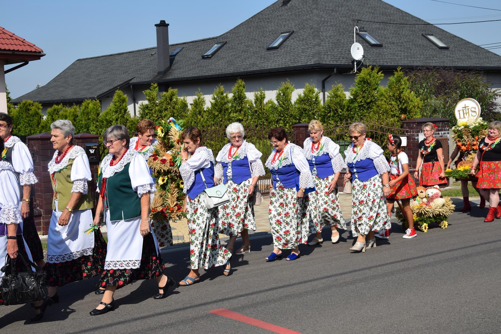 Zdjęcie przedstawiające korowód dożynkowy