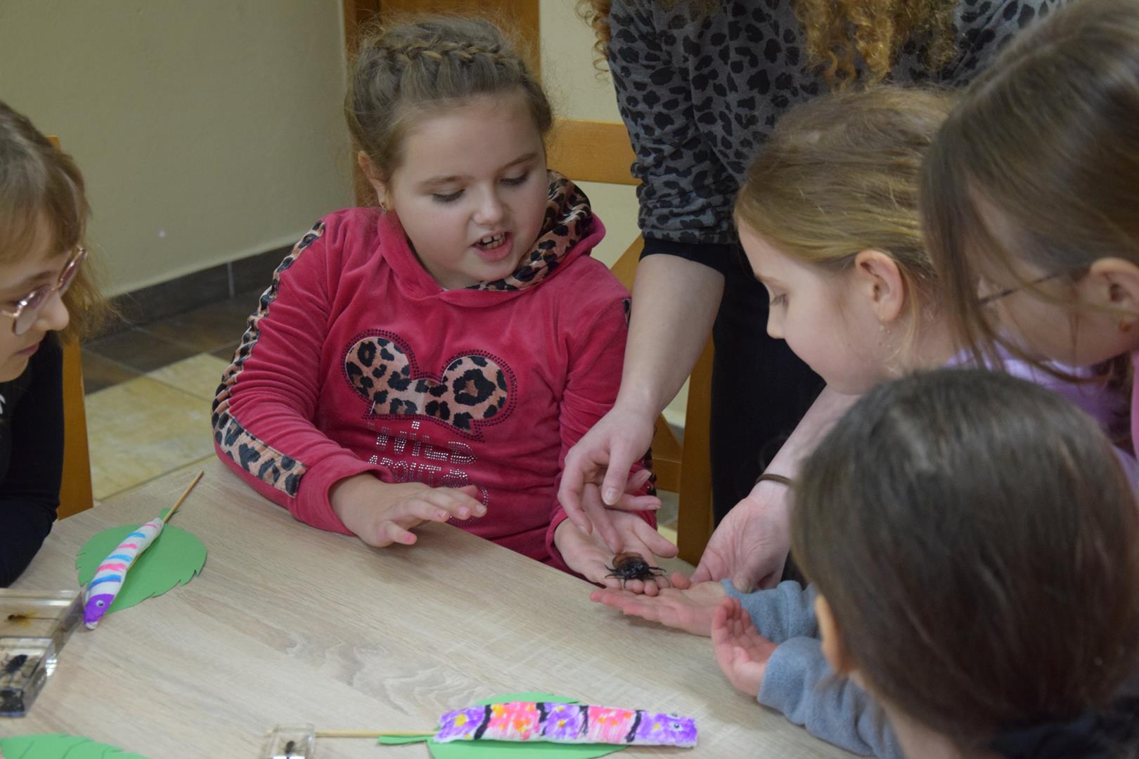 Zdjęcie przedstawiające dziewczynkę trzymającą owada na dłoni