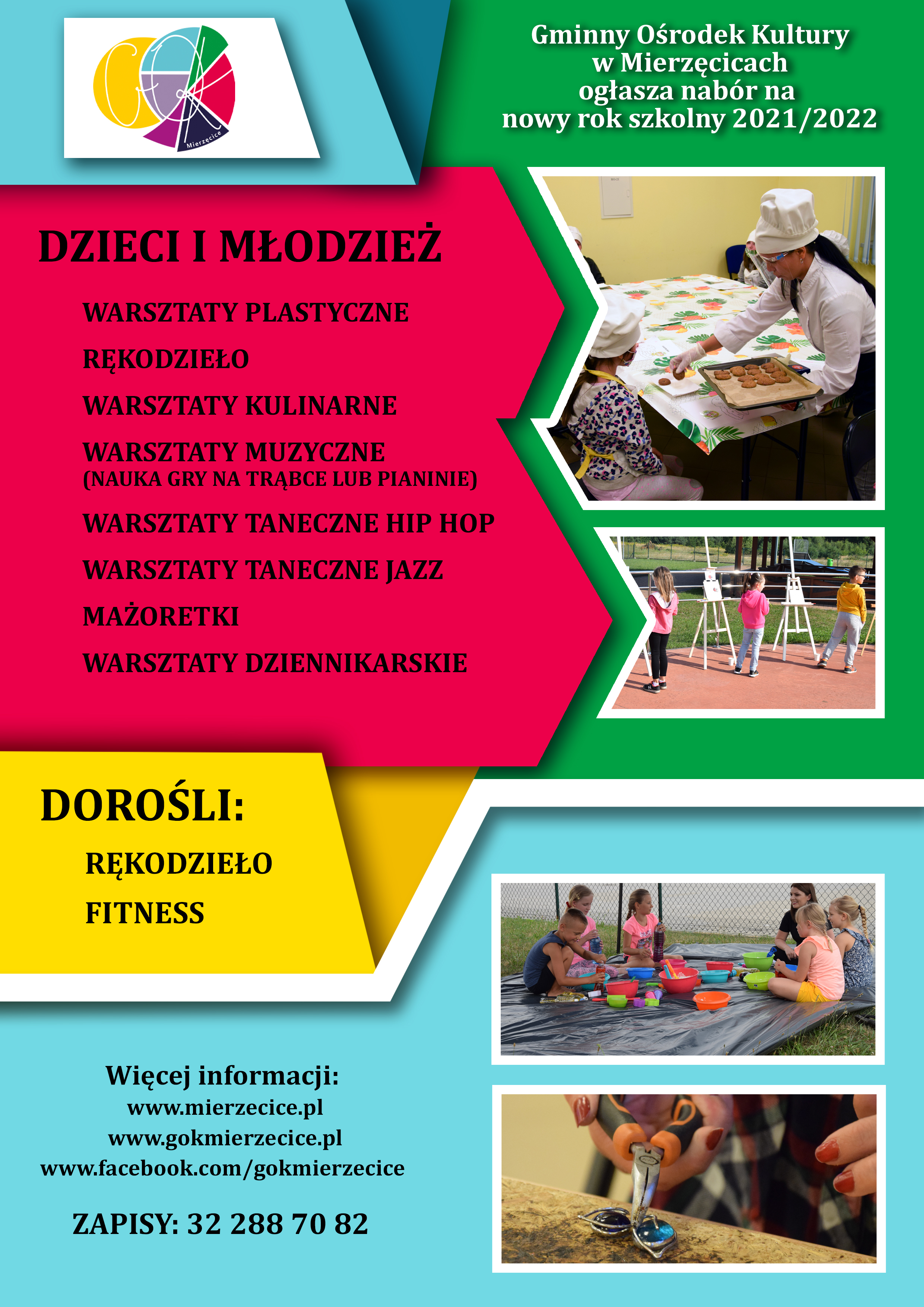 Plakat promujący zajęcia w Gminnym Ośrodku Kultury w Mierzęcicach